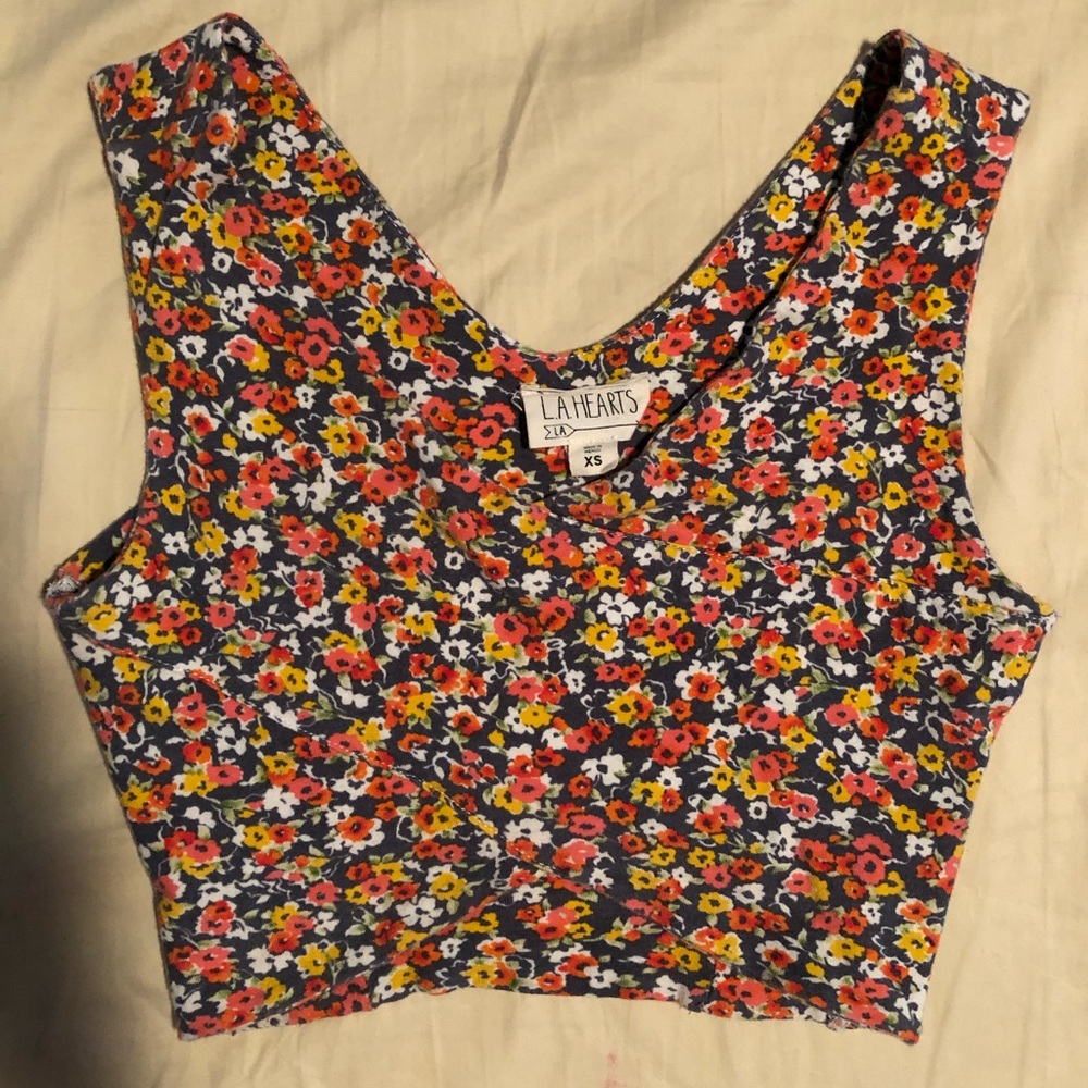 Floral LA Hearts summer Crop Top